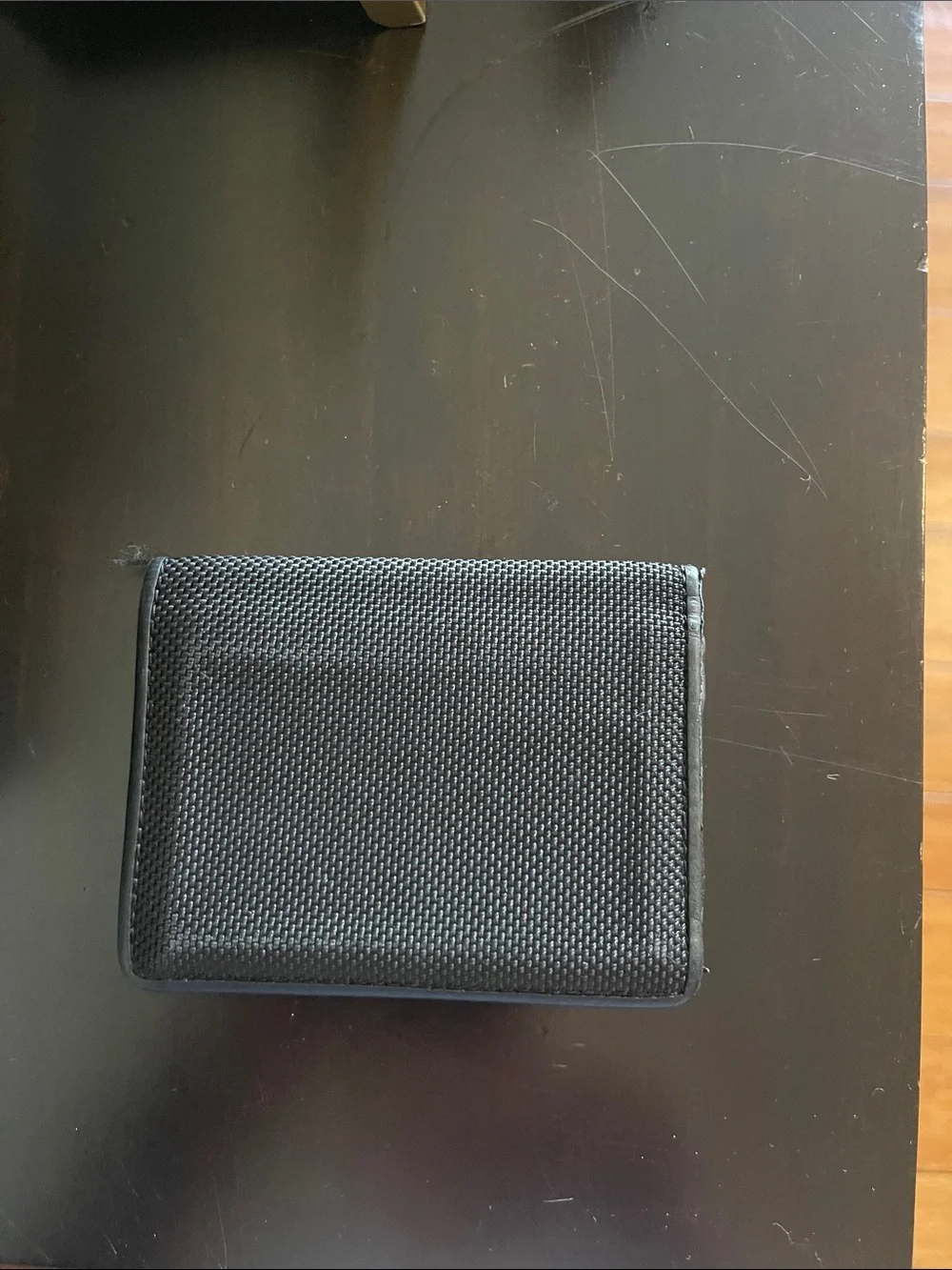 Tumi Black Textured Nylon & Leather Bifold Card Wallet with Logo Plate